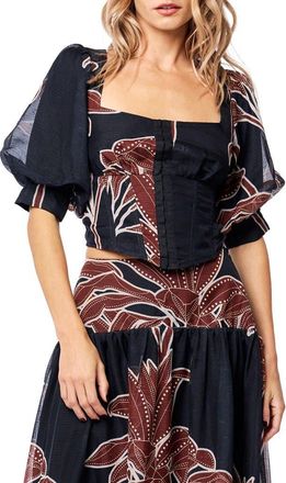 Ciebon Caribla Puff Sleeve Corset Top in Black Multi at Nordstrom Rack, Size X-Small