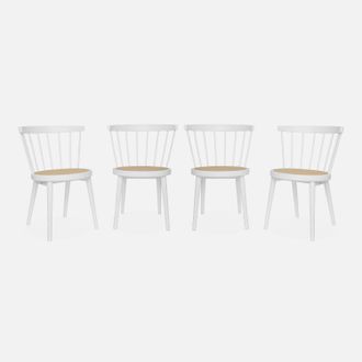 Sweeek Sweeek - Silla De Madera Y Rejilla, Set De 4, Nora, Blanco, 53x53.5x76 Cm