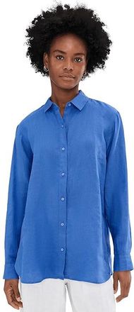Eileen Fisher Organic Handkerchief Linen Classic Collar Long Shirt Womens Clothing Blue Star : SM