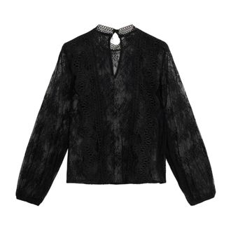 Oltre Overhemden, Dames, Zwart, M, Polyester, Kanten blouse