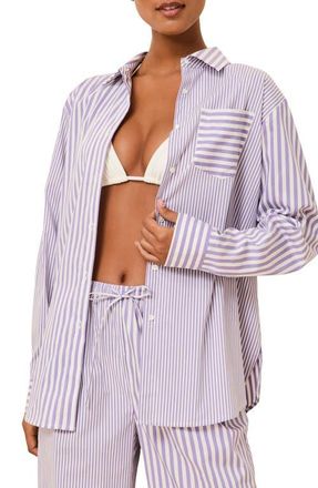 Solid & Striped The Avril Button-Up Cover-Up Shirt in Ultra Voilet Stripe at Nordstrom, Size X-Small