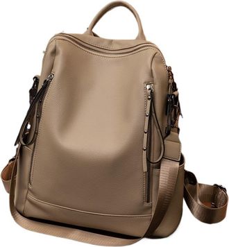 Generic Large Capacity Retro Style Soft Womens Backpack | Convertible Shoulder Bag for Commuting and Travel(Khaki)