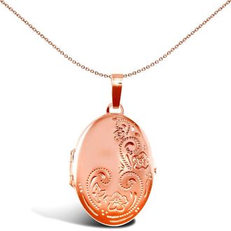 Jewelco London 9ct Rose Gold Floral Engraved Oval Locket Pendant - JLC109