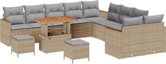 vidaXL Garden Sofa Set with Cushion 13 pcs Beige Poly rattan Vidaxl