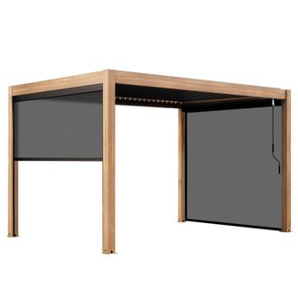 Oviala P&eacute;rgola bioclim&aacute;tica autoportante de 3x4m y 3 persianas de madera gris