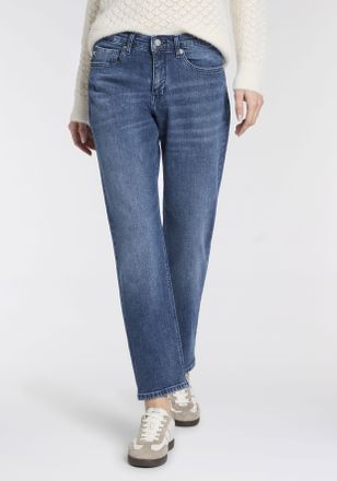 MAC Broeken 5-Pocket-Jeans MAC STRAIGHT rabbit, Damen, Gr. 34, L&auml;nge 28, mid blau random, Denim/Jeans, Obermaterial: 99% Baumwolle, 1% Elasthan, straight fit lang