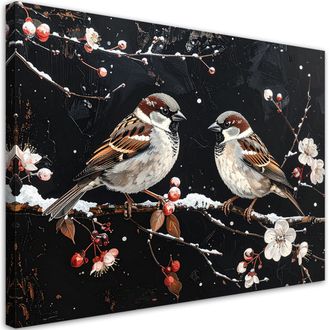 Feeby Impresi&oacute;n De Imagen, P&aacute;jaros Posados Por La Noche En Una Rama En Invierno, 120x80