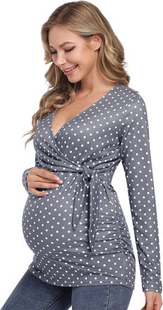 KOJOOIN Maternity Tops for Women V-Neck Breastfeeding Top Long Sleeve Nursing T Shirt Maternity Clothes Grey-03 XXL
