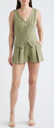 Black Halo Matias Linen Romper in Cypress at Nordstrom, Size 12