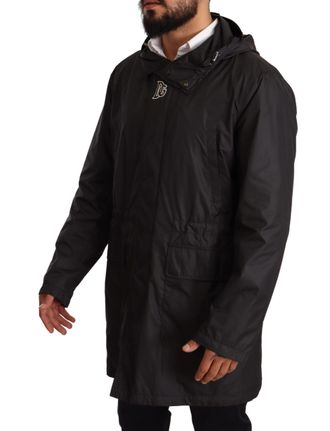 Dolce & Gabbana Black Hooded Mens Trench Coat Mens Jacket