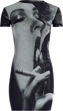 Jean Paul Gaultier Black White Photographic Print Fitted Mini Dress