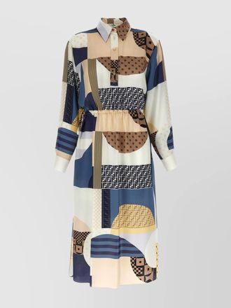 Fendi silk geometric-print belted midi dress