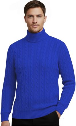 Janisramone Mens High Polo Roll Neck Jumper, Long Sleeve Cable Knitted Pullover Winter Jumpers for Men UK, Casual Turtle Neck Sweaters Royal Blue