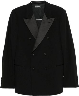 Emporio Armani Double-Breasted Smoking Jacket - Heren - Blazers - Zwart - L - Wol - Jassen