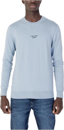 Calvin Klein Jeans Heren Gebreide Kleding Lente/Zomer Lichtblauw - Heren - Ronde hals truien - Blauw - XS - Katoen - Truien & Vesten