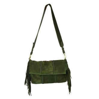 Carlos Falchi Fringe Suede Leather Crossbody Messenger Bag in Olive at Nordstrom