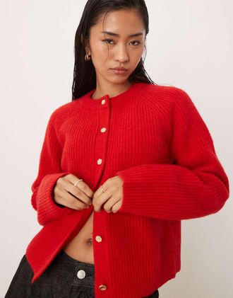 Abercrombie & Fitch Cardigan girocollo rosso con bottoni