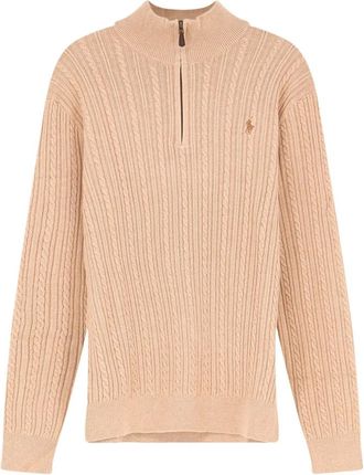 Polo Ralph Lauren Maglione in cotone a trecce con zip corta - - Knitwear - Uomo - Beige - 2XL