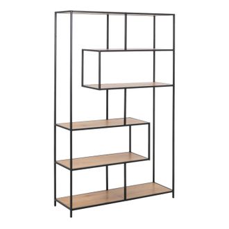 Furniture To Go Seaford Wide Black Metal Bookcase with 4 Black Oak Shelves | Size: A