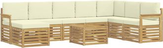 vidaXL Conjunto De Sof&aacute;s De Exterior 9 Uds. Blanco Y Crema Poli&eacute;ster Vidaxl