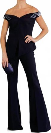 SAFiYAA Tove Off-The-Shoulder Top In Mid Navy