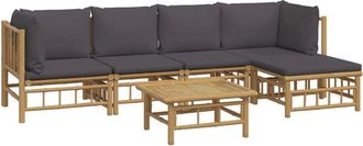 vidaXL Set De Muebles De Jard&iacute;n 6 Piezas Bamb&uacute; Con Cojines Gris Oscuro Vidaxl