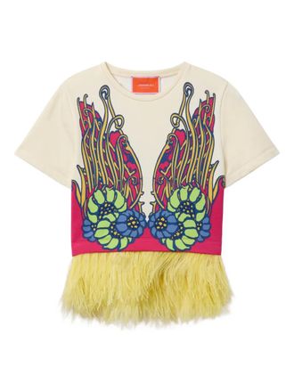 La DoubleJ La Scala floral feather T-shirt - Neutrals