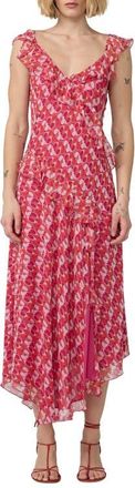 Diane Von F&uuml;rstenberg Sloane Ruffle Trim Midi Dress in Pop Link Mini Blondie Pink at Nordstrom, Size Xx-Small