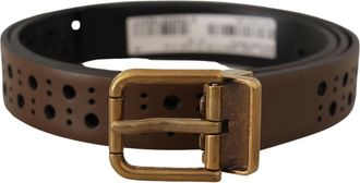 Dolce & Gabbana Mens Brown Leather Perforated Crown Belt