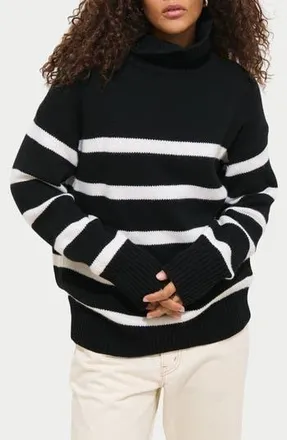 Alex Mill Nottinghill Turtleneck Wool Blend Sweater in Black /White Stripe at Nordstrom Rack, Size X-Large