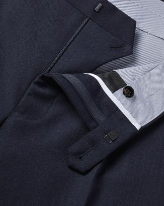 CHARLES TYRWHITT Wool Stretch Pleated Trousers - Navy Size 32/32 by Charles Tyrwhitt