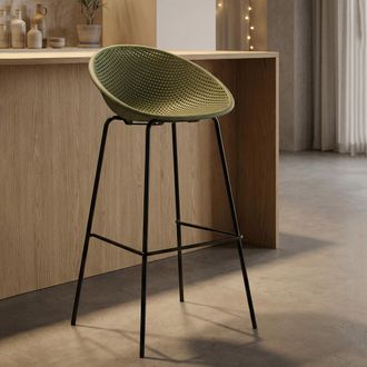 Dmora Silla Trong, Set De 2 Interior/exterior Asiento Perforado, Altura Asiento 75 Cm, Estructura Metal, 51x82x58h Cm Verde