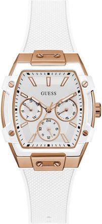 Guess Phoenix Tonneau Multifunction Silicone Strap Watch, 44mm x 51mm in White at Nordstrom