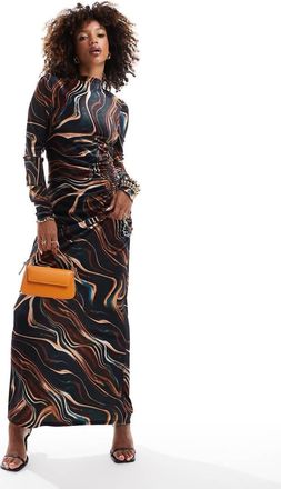 Daska Vestito lungo accollato con stampa scura marmorizzata-Grigio