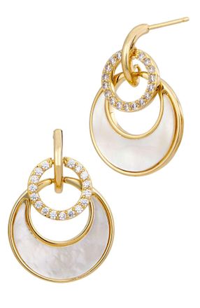 Savvy Cie Jewels 18K YELLOW GOLD PLATED MOTHER OF PEARL DANGLE EARRINGS