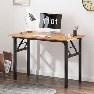 Soges Scrivania pieghevole, 100 x 60 x 75 cm, scrivania compatta per computer, arredamento per ufficio, scrivania per PC, tavolo da lavoro,Teak Nero