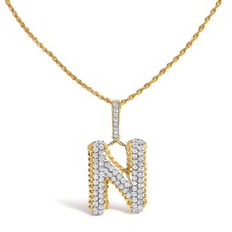 House of Brilliance Mens 10K Yellow Gold 1 1/2 Cttw Diamond Letter N Initial Pendant Necklace