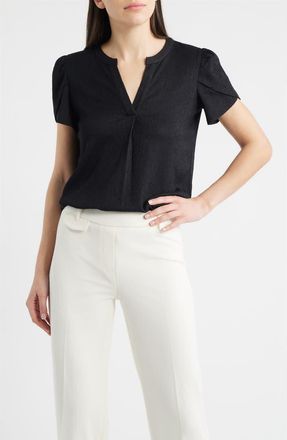 Anne Klein Tulip Sleeve Ridge Knit Top in Anne Black at Nordstrom, Size Small P