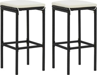 vidaXL Vidaxl - Taburetes De Cocina Con Cojines 2 Uds Rat&aacute;n Sint&eacute;tico Negro
