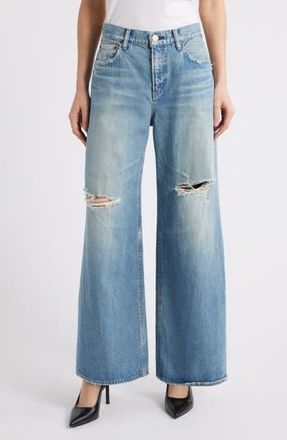 Moussy Vintage Hempstead Ripped Wide Leg Jeans in Light Blue at Nordstrom Rack, Size 29