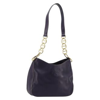 Prada Chain Shoulder Bag Leather Purple Leather Handbag (Pre-Owned)