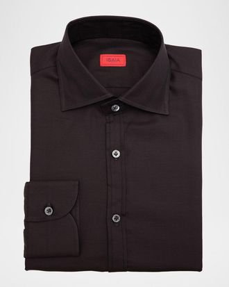 Isaia Mens Cotton Micro-Herringbone Dress Shirt