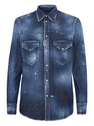 Dsquared2 Fashion Western Distressed Denim Label Shirt