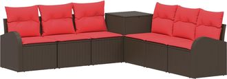 vidaXL Juego De Sof&aacute; 7 Uds. Marr&oacute;n Y Rojo Rat&aacute;n Sint&eacute;tico Y Acero Vidaxl