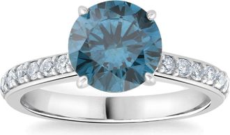 Pompeii3 2Ct TW Round Brilliant Cut Blue Diamond Engagement Ring 14k White Gold