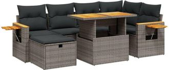 vidaXL Vidaxl - Set De Sof&aacute;s De Jard&iacute;n 7 Piezas Con Cojines Rat&aacute;n Pe Gris