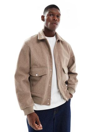 Jack & Jones Giacca bomber beige effetto lana con colletto-Neutro