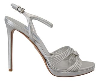 Prada Womens Leather Sandals High Heel - Silver - Size 38.5 EU/IT