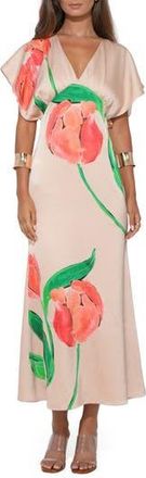 Adelyn Rae Madelyn Floral Flutter Sleeve Satin Maxi Dress in Floral Print at Nordstrom Rack, Size Small