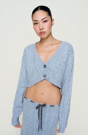 Guizio Noah Wool Cable Crop Cardigan in Heather Grey at Nordstrom, Size Medium